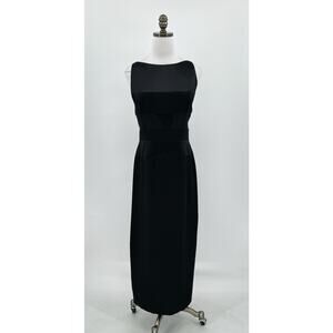Cache Vintage Black Satin Crepe Long Evening Dress Sleeveless Sz 10